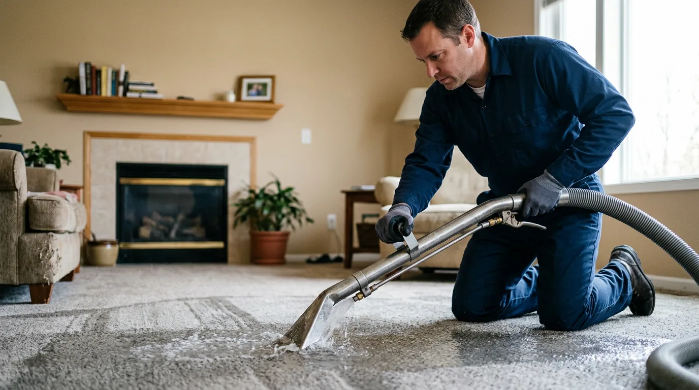 Water damage restoration technician working near Bourbonnais, IL